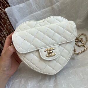 Chanel White Quilted Heart Crossbody Bag